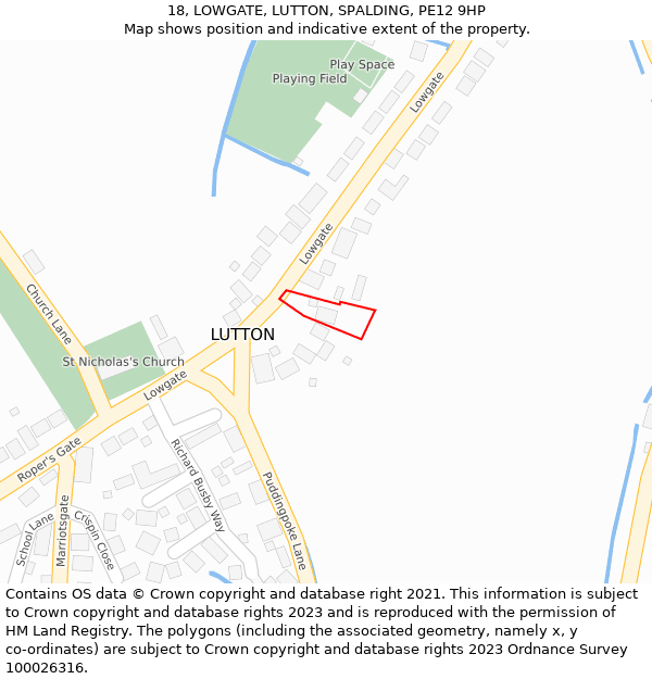 18, LOWGATE, LUTTON, SPALDING, PE12 9HP: Location map and indicative extent of plot