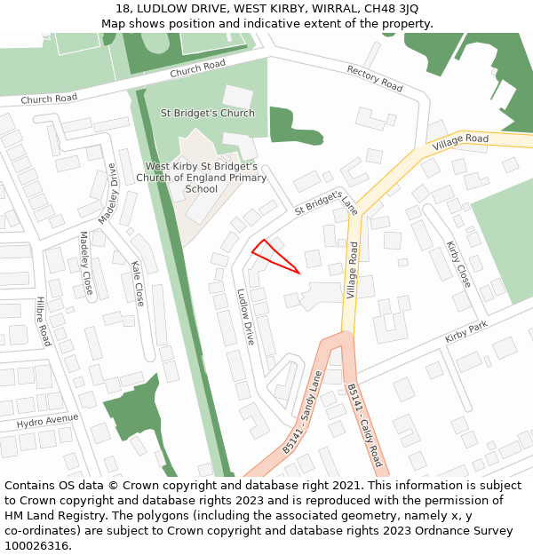 18, LUDLOW DRIVE, WEST KIRBY, WIRRAL, CH48 3JQ: Location map and indicative extent of plot