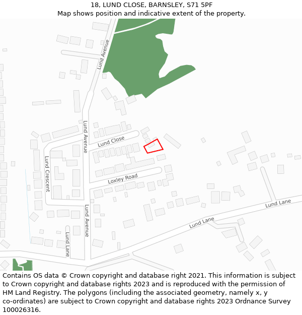 18, LUND CLOSE, BARNSLEY, S71 5PF: Location map and indicative extent of plot