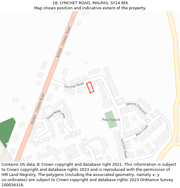 18, LYNCHET ROAD, MALPAS, SY14 8FA: Location map and indicative extent of plot