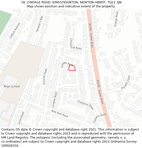 18, LYNDALE ROAD, KINGSTEIGNTON, NEWTON ABBOT, TQ12 3JN: Location map and indicative extent of plot