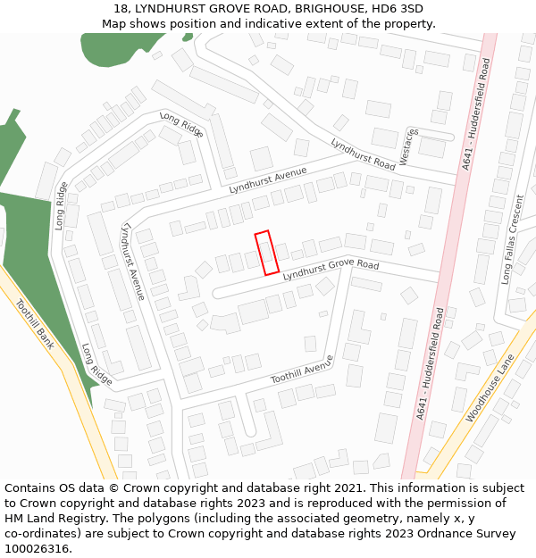 18, LYNDHURST GROVE ROAD, BRIGHOUSE, HD6 3SD: Location map and indicative extent of plot