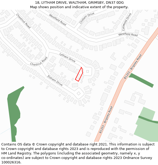 18, LYTHAM DRIVE, WALTHAM, GRIMSBY, DN37 0DG: Location map and indicative extent of plot