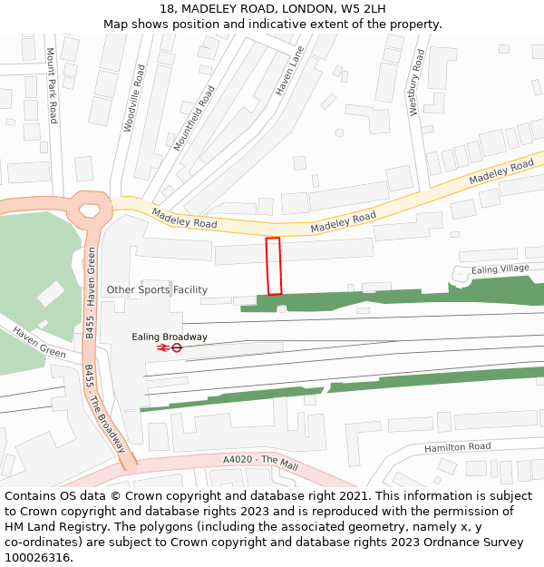 18, MADELEY ROAD, LONDON, W5 2LH: Location map and indicative extent of plot