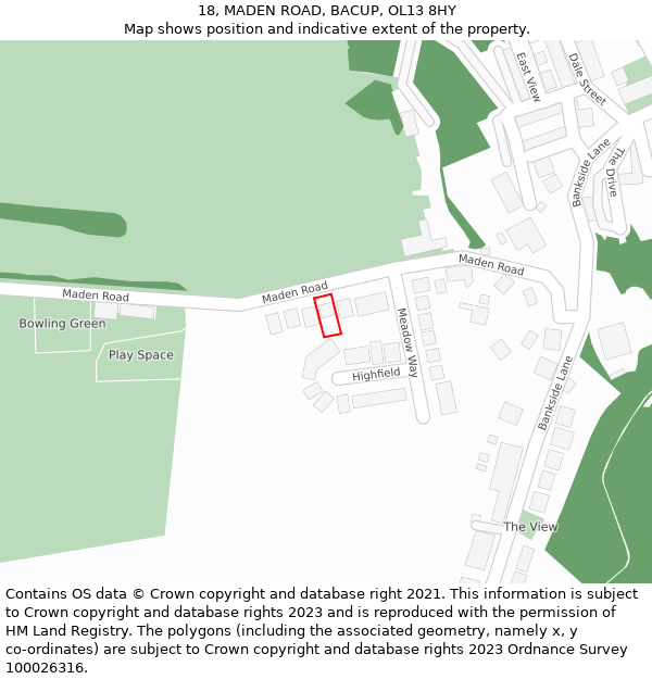 18, MADEN ROAD, BACUP, OL13 8HY: Location map and indicative extent of plot