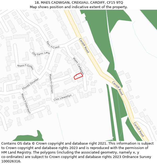 18, MAES CADWGAN, CREIGIAU, CARDIFF, CF15 9TQ: Location map and indicative extent of plot