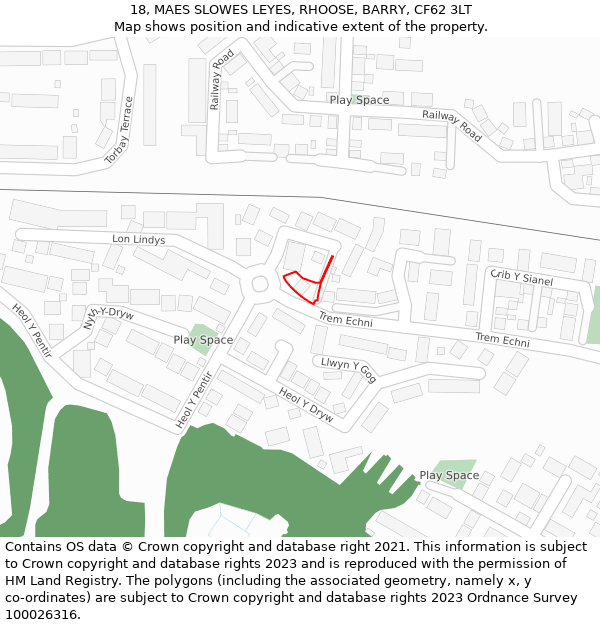 18, MAES SLOWES LEYES, RHOOSE, BARRY, CF62 3LT: Location map and indicative extent of plot