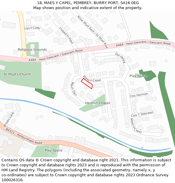 18, MAES Y CAPEL, PEMBREY, BURRY PORT, SA16 0EG: Location map and indicative extent of plot