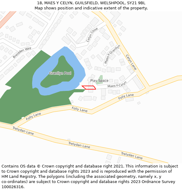 18, MAES Y CELYN, GUILSFIELD, WELSHPOOL, SY21 9BL: Location map and indicative extent of plot