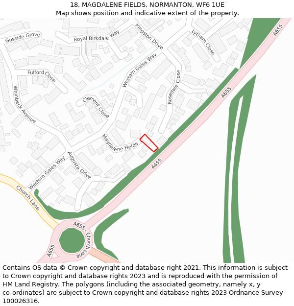 18, MAGDALENE FIELDS, NORMANTON, WF6 1UE: Location map and indicative extent of plot