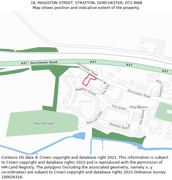 18, MAGISTON STREET, STRATTON, DORCHESTER, DT2 9WB: Location map and indicative extent of plot