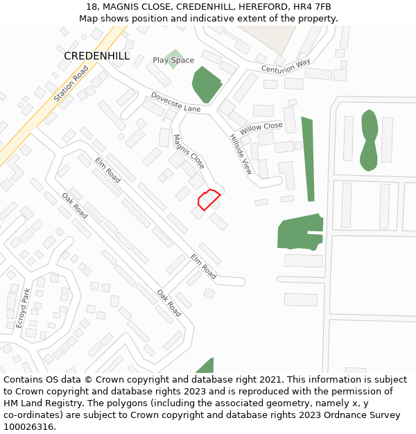 18, MAGNIS CLOSE, CREDENHILL, HEREFORD, HR4 7FB: Location map and indicative extent of plot