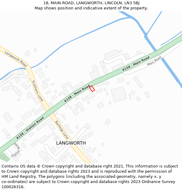 18, MAIN ROAD, LANGWORTH, LINCOLN, LN3 5BJ: Location map and indicative extent of plot