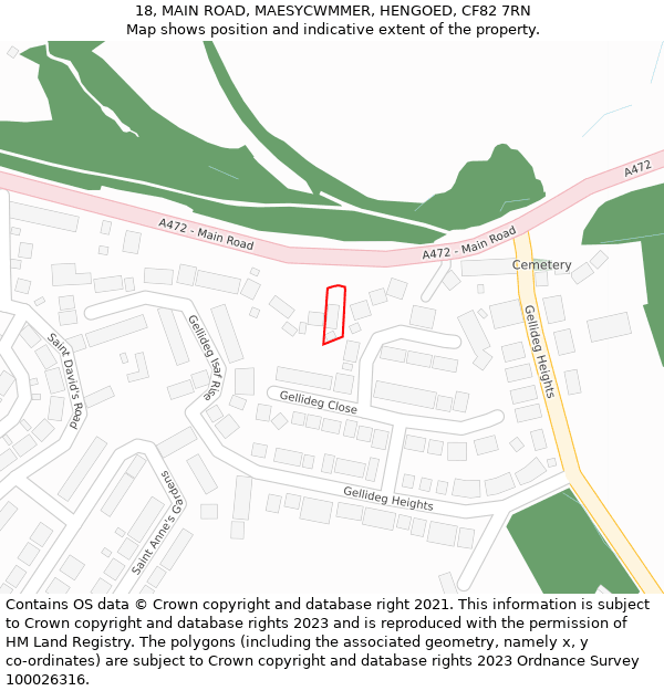18, MAIN ROAD, MAESYCWMMER, HENGOED, CF82 7RN: Location map and indicative extent of plot