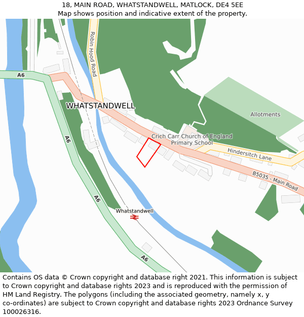 18, MAIN ROAD, WHATSTANDWELL, MATLOCK, DE4 5EE: Location map and indicative extent of plot