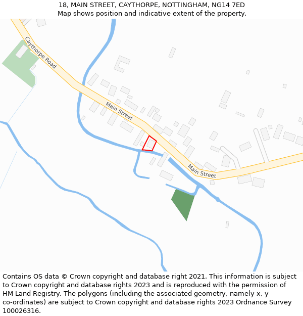 18, MAIN STREET, CAYTHORPE, NOTTINGHAM, NG14 7ED: Location map and indicative extent of plot