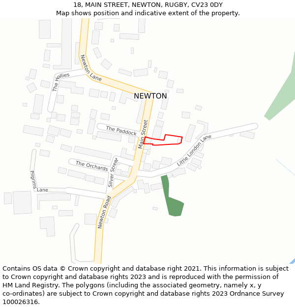 18, MAIN STREET, NEWTON, RUGBY, CV23 0DY: Location map and indicative extent of plot