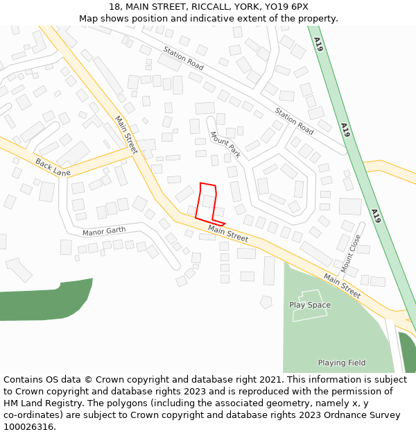18, MAIN STREET, RICCALL, YORK, YO19 6PX: Location map and indicative extent of plot