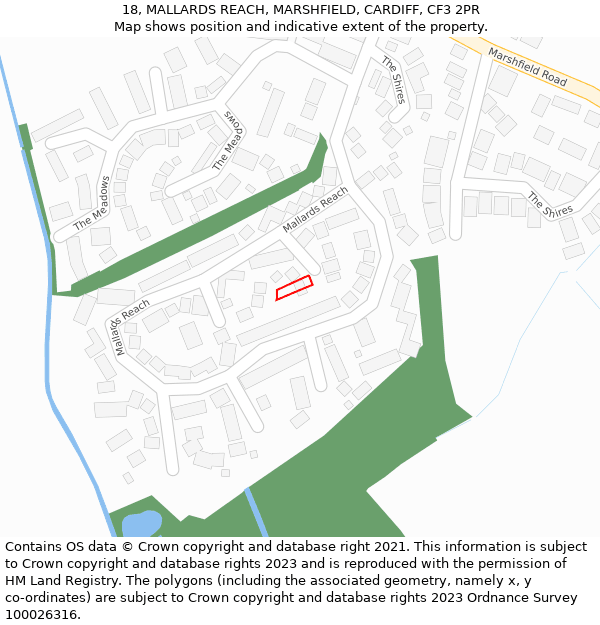 18, MALLARDS REACH, MARSHFIELD, CARDIFF, CF3 2PR: Location map and indicative extent of plot