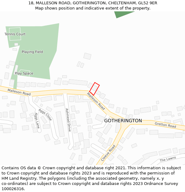 18, MALLESON ROAD, GOTHERINGTON, CHELTENHAM, GL52 9ER: Location map and indicative extent of plot