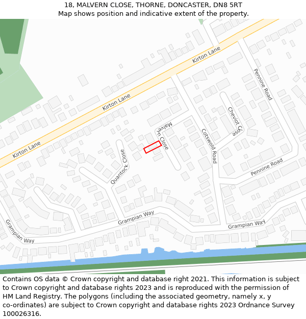 18, MALVERN CLOSE, THORNE, DONCASTER, DN8 5RT: Location map and indicative extent of plot