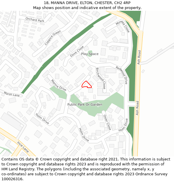 18, MANNA DRIVE, ELTON, CHESTER, CH2 4RP: Location map and indicative extent of plot