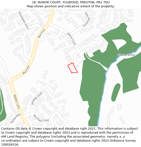 18, MANOR COURT, FULWOOD, PRESTON, PR2 7DU: Location map and indicative extent of plot