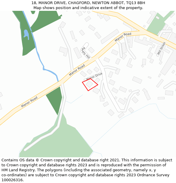 18, MANOR DRIVE, CHAGFORD, NEWTON ABBOT, TQ13 8BH: Location map and indicative extent of plot