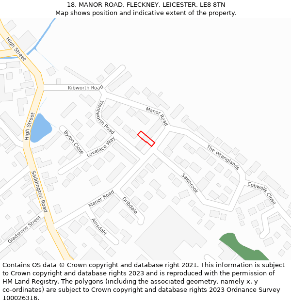 18, MANOR ROAD, FLECKNEY, LEICESTER, LE8 8TN: Location map and indicative extent of plot