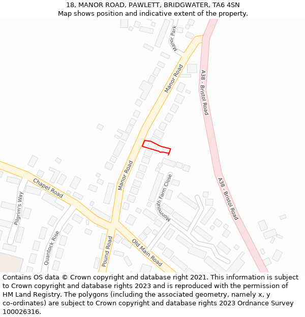 18, MANOR ROAD, PAWLETT, BRIDGWATER, TA6 4SN: Location map and indicative extent of plot