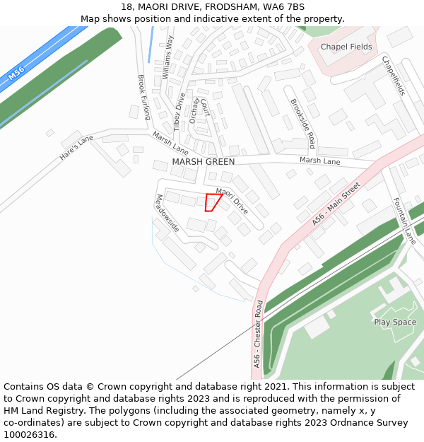 18, MAORI DRIVE, FRODSHAM, WA6 7BS: Location map and indicative extent of plot