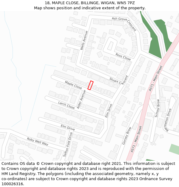 18, MAPLE CLOSE, BILLINGE, WIGAN, WN5 7PZ: Location map and indicative extent of plot