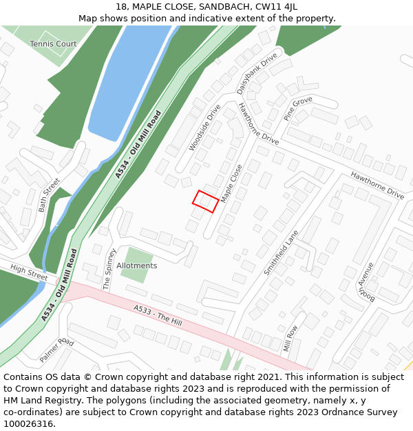 18, MAPLE CLOSE, SANDBACH, CW11 4JL: Location map and indicative extent of plot