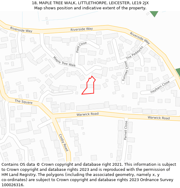 18, MAPLE TREE WALK, LITTLETHORPE, LEICESTER, LE19 2JX: Location map and indicative extent of plot