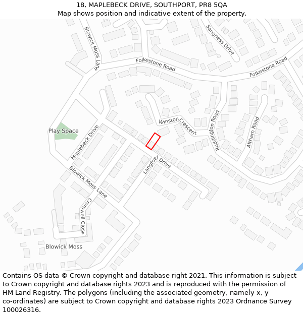 18, MAPLEBECK DRIVE, SOUTHPORT, PR8 5QA: Location map and indicative extent of plot