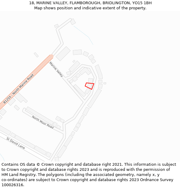 18, MARINE VALLEY, FLAMBOROUGH, BRIDLINGTON, YO15 1BH: Location map and indicative extent of plot