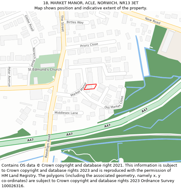 18, MARKET MANOR, ACLE, NORWICH, NR13 3ET: Location map and indicative extent of plot