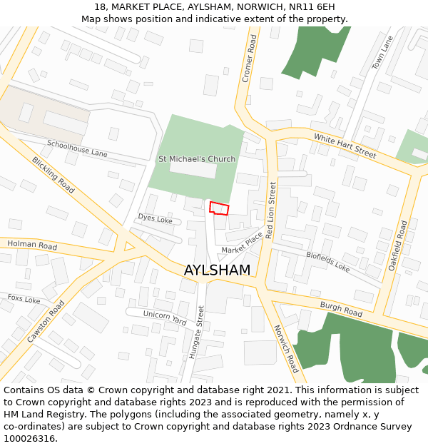 18, MARKET PLACE, AYLSHAM, NORWICH, NR11 6EH: Location map and indicative extent of plot