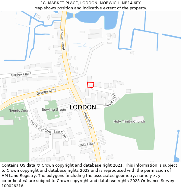 18, MARKET PLACE, LODDON, NORWICH, NR14 6EY: Location map and indicative extent of plot