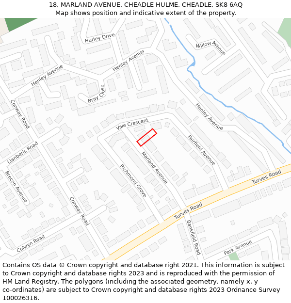 18, MARLAND AVENUE, CHEADLE HULME, CHEADLE, SK8 6AQ: Location map and indicative extent of plot