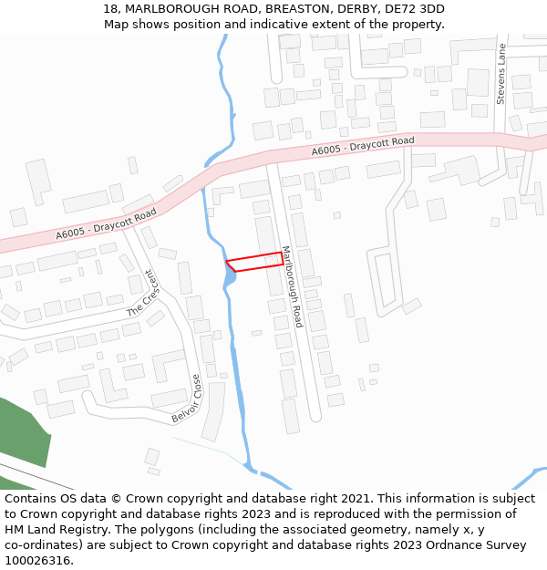 18, MARLBOROUGH ROAD, BREASTON, DERBY, DE72 3DD: Location map and indicative extent of plot