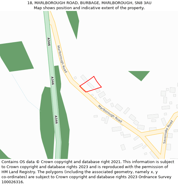 18, MARLBOROUGH ROAD, BURBAGE, MARLBOROUGH, SN8 3AU: Location map and indicative extent of plot