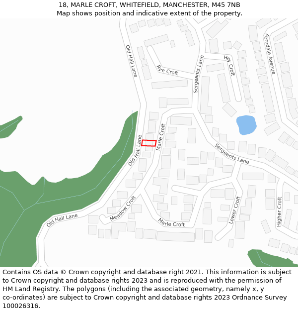 18, MARLE CROFT, WHITEFIELD, MANCHESTER, M45 7NB: Location map and indicative extent of plot