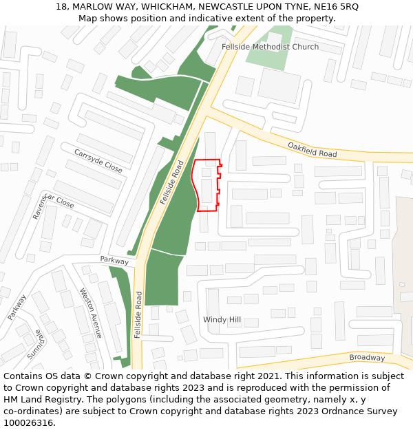 18, MARLOW WAY, WHICKHAM, NEWCASTLE UPON TYNE, NE16 5RQ: Location map and indicative extent of plot