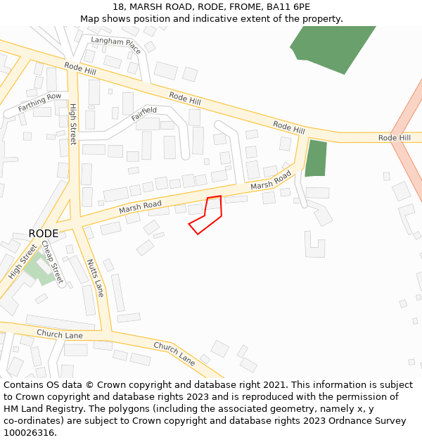 18, MARSH ROAD, RODE, FROME, BA11 6PE: Location map and indicative extent of plot