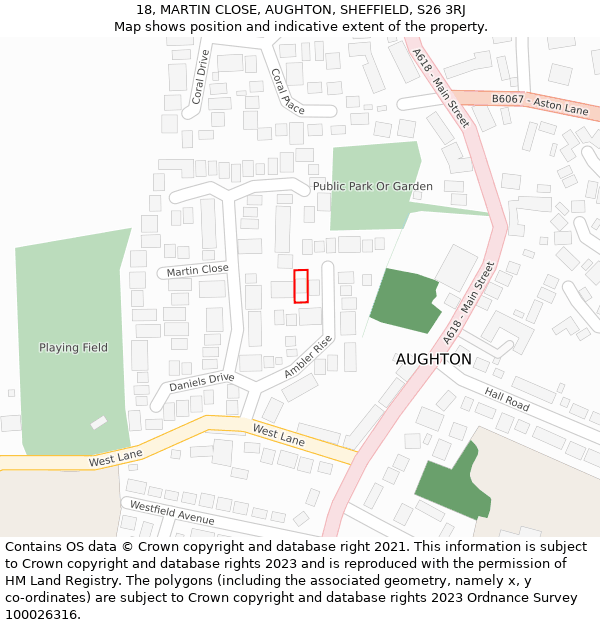 18, MARTIN CLOSE, AUGHTON, SHEFFIELD, S26 3RJ: Location map and indicative extent of plot