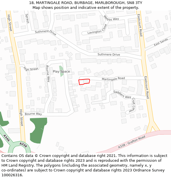 18, MARTINGALE ROAD, BURBAGE, MARLBOROUGH, SN8 3TY: Location map and indicative extent of plot