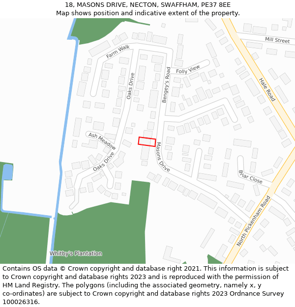 18, MASONS DRIVE, NECTON, SWAFFHAM, PE37 8EE: Location map and indicative extent of plot