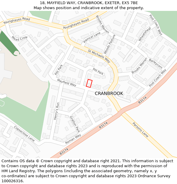 18, MAYFIELD WAY, CRANBROOK, EXETER, EX5 7BE: Location map and indicative extent of plot