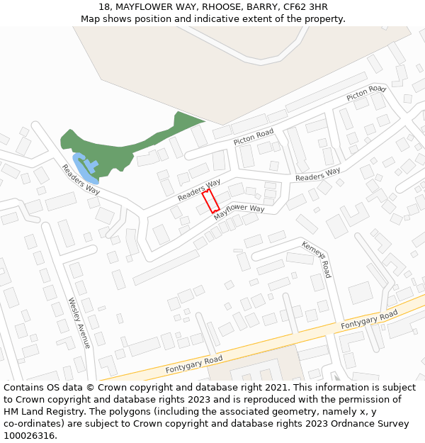 18, MAYFLOWER WAY, RHOOSE, BARRY, CF62 3HR: Location map and indicative extent of plot